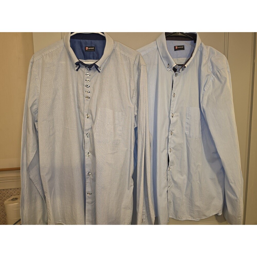 Lot Of 2 2xl 7 Camicie  Mens Button Down Dress Shirts Blue Pattern And Stripe